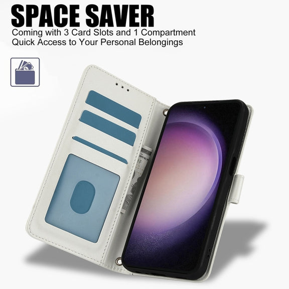 For Samsung Galaxy S25+ 5G Skin Feel Pure Color Card Slots Leather Phone Case with Dual Lanyard(White)