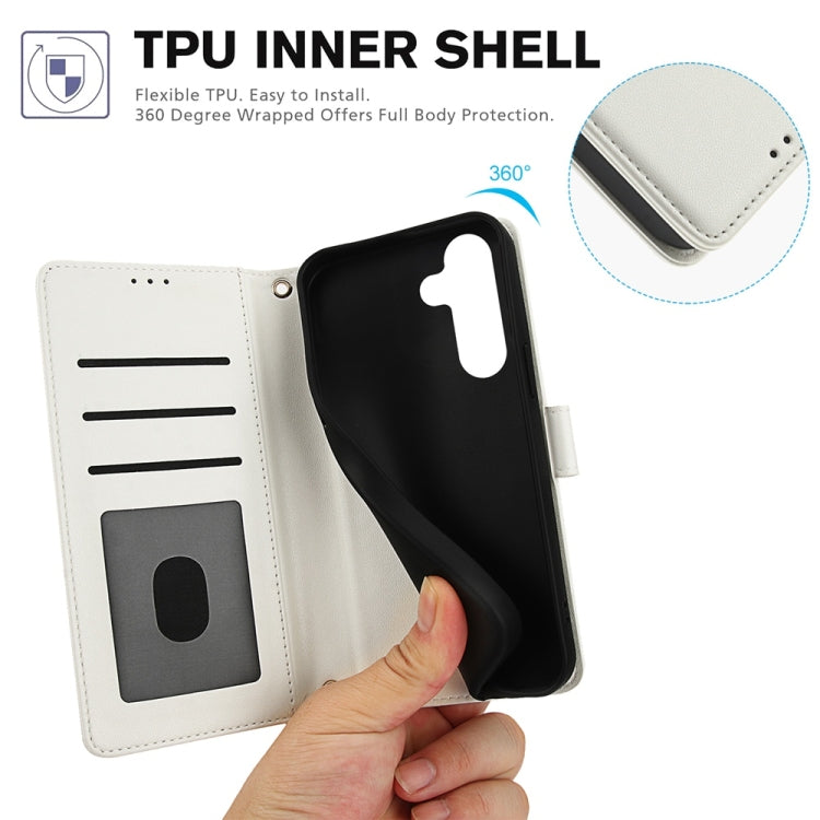 For Samsung Galaxy S25+ 5G Skin Feel Pure Color Card Slots Leather Phone Case with Dual Lanyard(White)