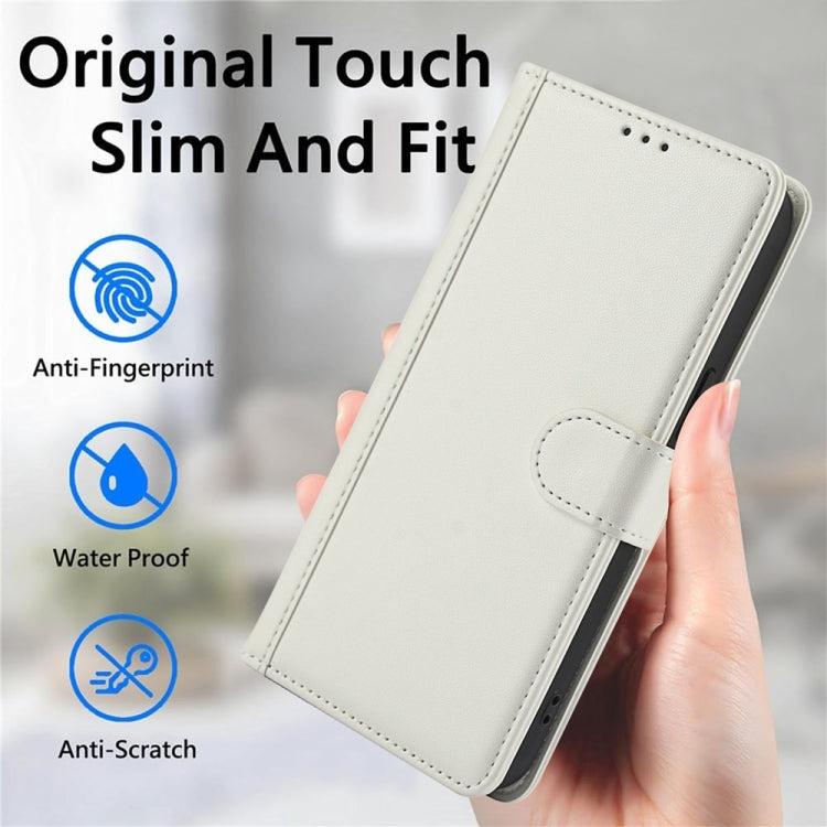For Samsung Galaxy S25+ 5G Skin Feel Pure Color Card Slots Leather Phone Case with Dual Lanyard(White)