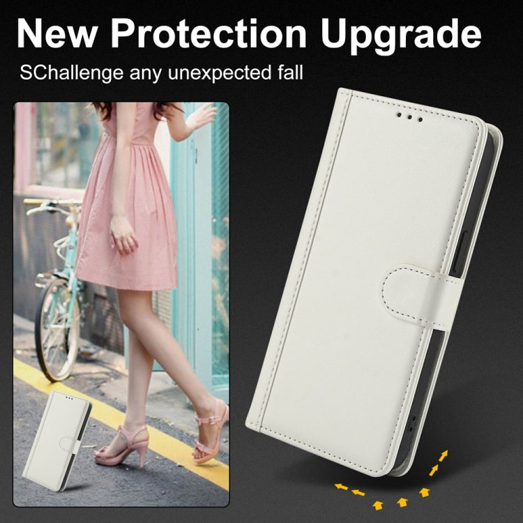 For Samsung Galaxy S25 5G Skin Feel Pure Color Card Slots Leather Phone Case with Dual Lanyard(White)