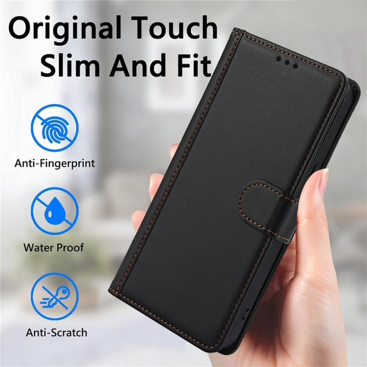 For Samsung Galaxy S25 5G Skin Feel Pure Color Card Slots Leather Phone Case with Dual Lanyard(Black)