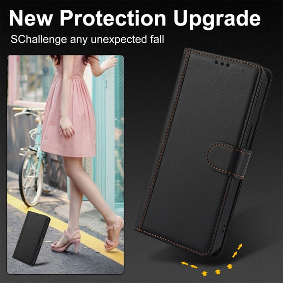 For Samsung Galaxy S25 5G Skin Feel Pure Color Card Slots Leather Phone Case with Dual Lanyard(Black)
