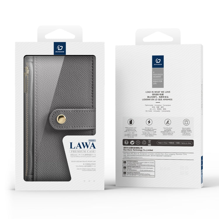 For iPhone 16 Pro Max DUX DUCIS Lawa Series 2 in 1 Wallet Zipper Detachable MagSafe Phone Case with Lanyard(Grey)