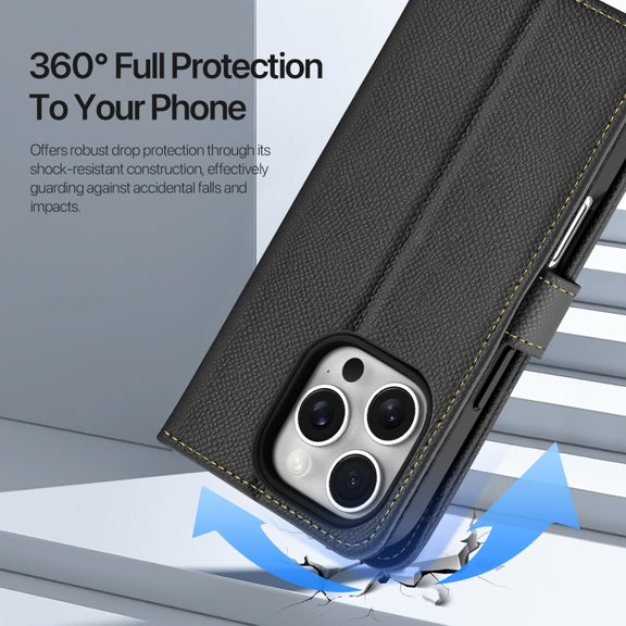 For iPhone 16 Pro DUX DUCIS Lawa Series 2 in 1 Wallet Zipper Detachable MagSafe Phone Case with Lanyard(Black)