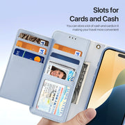 For iPhone 16 Pro DUX DUCIS Lawa Series 2 in 1 Wallet Zipper Detachable MagSafe Phone Case with Lanyard(Light Blue)