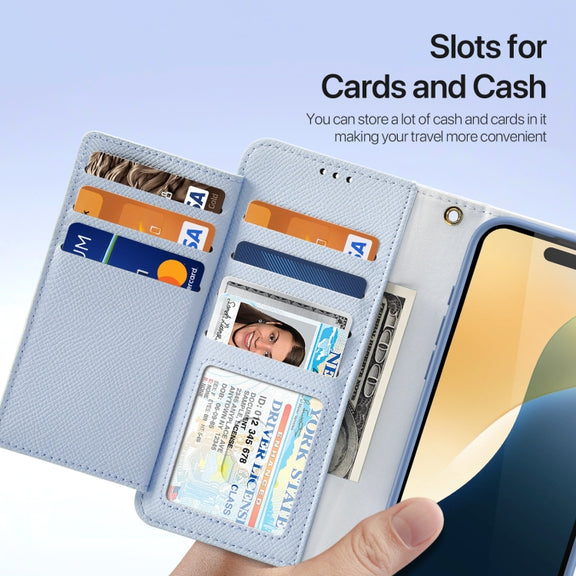 For iPhone 16 Pro DUX DUCIS Lawa Series 2 in 1 Wallet Zipper Detachable MagSafe Phone Case with Lanyard(Light Blue)