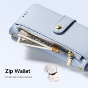 For iPhone 16 Pro DUX DUCIS Lawa Series 2 in 1 Wallet Zipper Detachable MagSafe Phone Case with Lanyard(Light Blue)