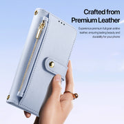For iPhone 16 Pro DUX DUCIS Lawa Series 2 in 1 Wallet Zipper Detachable MagSafe Phone Case with Lanyard(Light Blue)