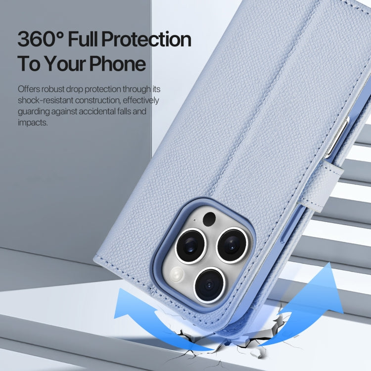 For iPhone 16 Pro DUX DUCIS Lawa Series 2 in 1 Wallet Zipper Detachable MagSafe Phone Case with Lanyard(Light Blue)