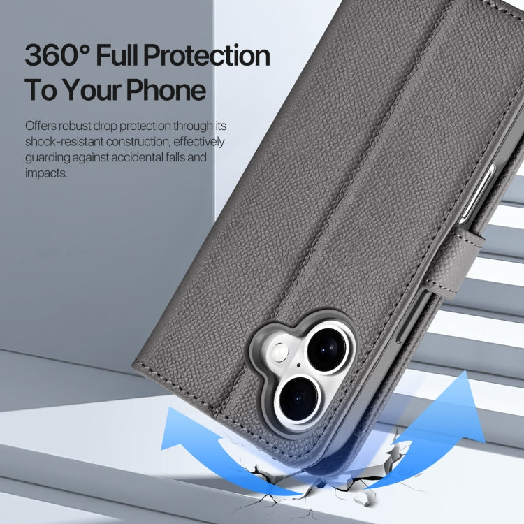 For iPhone 16 DUX DUCIS Lawa Series 2 in 1 Wallet Zipper Detachable MagSafe Phone Case with Lanyard(Grey)
