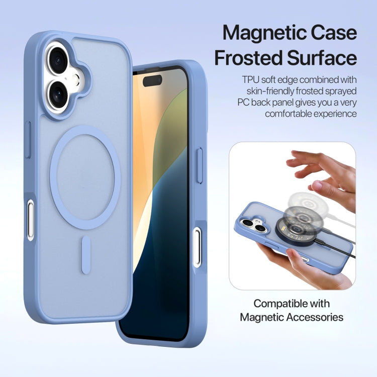 For iPhone 16 DUX DUCIS Lawa Series 2 in 1 Wallet Zipper Detachable MagSafe Phone Case with Lanyard(Light Blue)