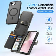 For iPhone 16e DUX DUCIS Lawa Series 2 in 1 Wallet Zipper Detachable MagSafe Phone Case with Lanyard(Black)