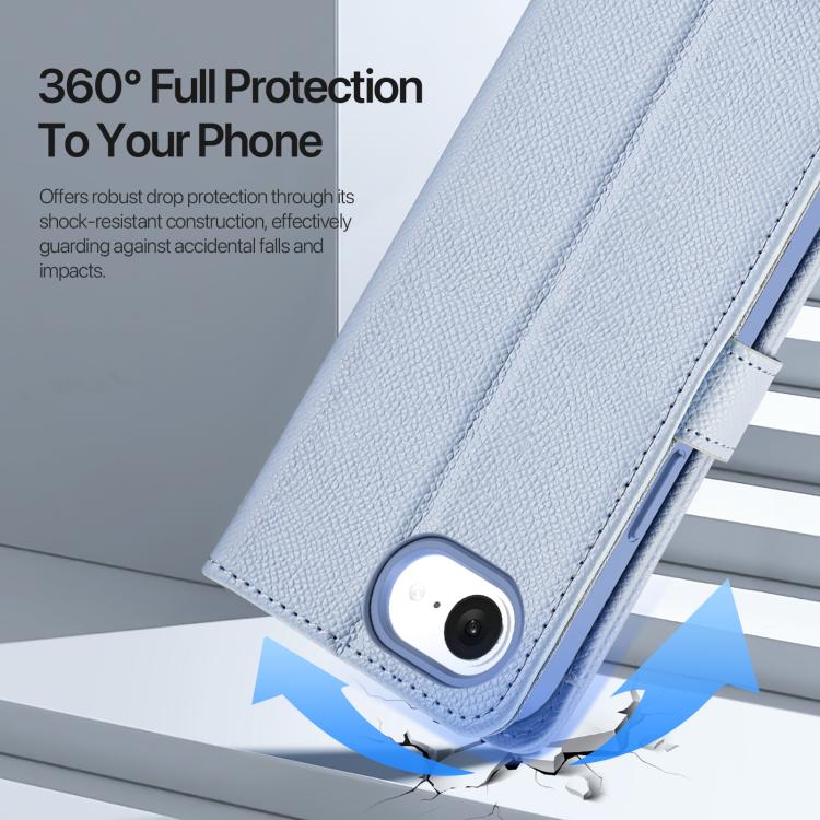 For iPhone 16e DUX DUCIS Lawa Series 2 in 1 Wallet Zipper Detachable MagSafe Phone Case with Lanyard(Light Blue)