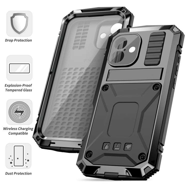 For iPhone 16 Plus R-JUST Life Water-resistant Dustproof Shockproof Phone Case(Black)