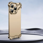 For iPhone 16 Pro Max Frameless Metal Corner Pad Phone Case with Lens Film(Gold)