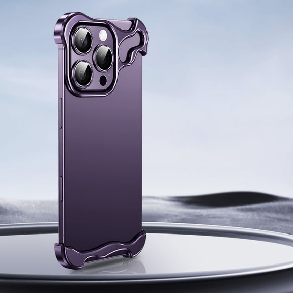 For iPhone 16 Pro Max Frameless Metal Corner Pad Phone Case with Lens Film(Purple)