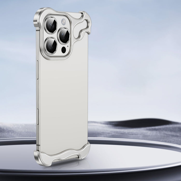 For iPhone 16 Pro Frameless Metal Corner Pad Phone Case with Lens Film(Silver)