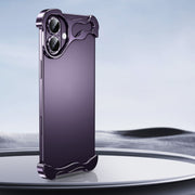 For iPhone 16 Plus Frameless Metal Corner Pad Phone Case with Lens Film(Purple)