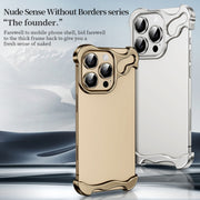 For iPhone 16 Pro Frameless Metal Corner Pad Phone Case with Lens Film(Black)