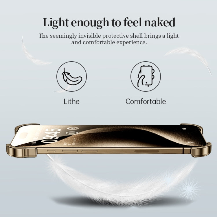 For iPhone 16 Pro Frameless Metal Corner Pad Phone Case with Lens Film(Black)