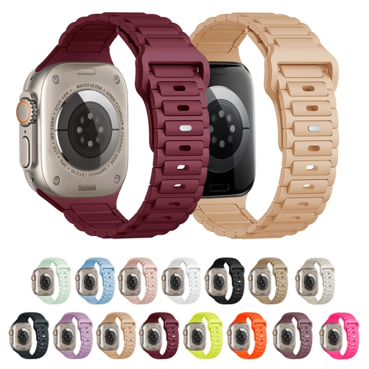 For Apple Watch SE 2023 44mm Tri-beads Loop Buckle Silicone Watch Band(Rose Red)