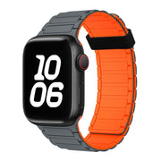 For Apple Watch Series 9 41mm Tri-beads Magnetic Hoop Silicone Watch Band(Grey Orange)