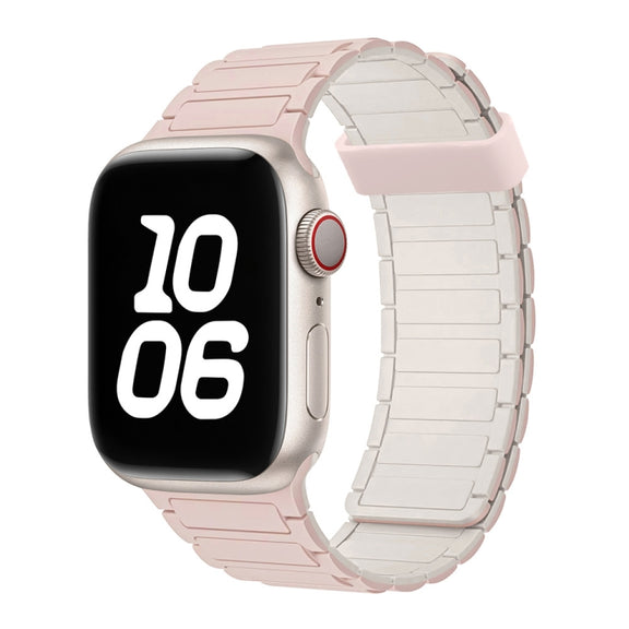 For Apple Watch Series 7 45mm Tri-beads Magnetic Hoop Silicone Watch Band(Pink Starlight)