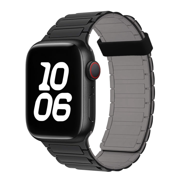 For Apple Watch SE 44mm Tri-beads Magnetic Hoop Silicone Watch Band(Black Grey)