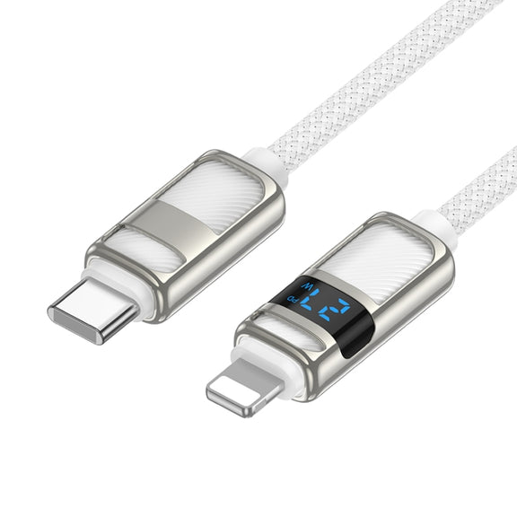 hoco U137 USB-C / Type-C to 8 Pin Line PD Charging Data Cable with Display, Length:1.2m(White)