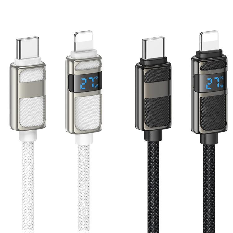 hoco U137 USB-C / Type-C to 8 Pin Line PD Charging Data Cable with Display, Length:1.2m(White)