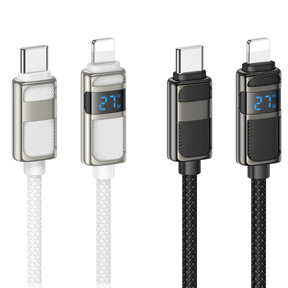 hoco U137 USB-C / Type-C to 8 Pin Line PD Charging Data Cable with Display, Length:1.2m(Black)