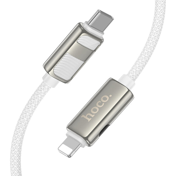 hoco U137 USB-C / Type-C to 8 Pin Line PD Charging Data Cable with Display, Length:1.2m(White)