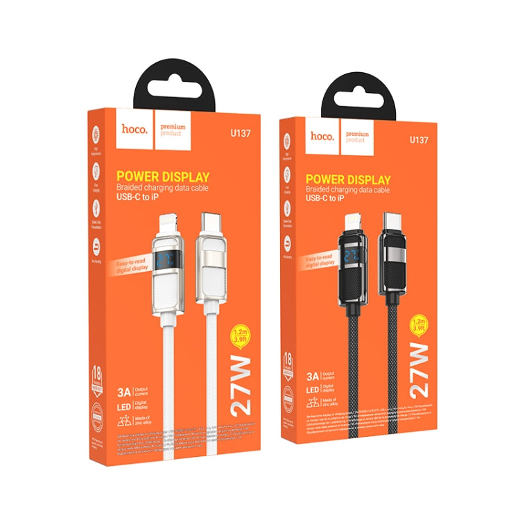 hoco U137 USB-C / Type-C to 8 Pin Line PD Charging Data Cable with Display, Length:1.2m(White)