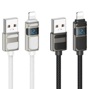 hoco U137 USB to 8 Pin Line 2.4A Charging Data Cable with Display, Length:1.2m(White)