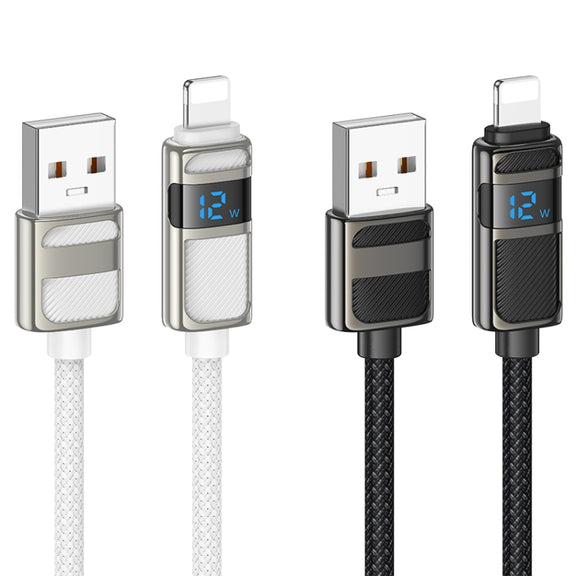 hoco U137 USB to 8 Pin Line 2.4A Charging Data Cable with Display, Length:1.2m(Black)