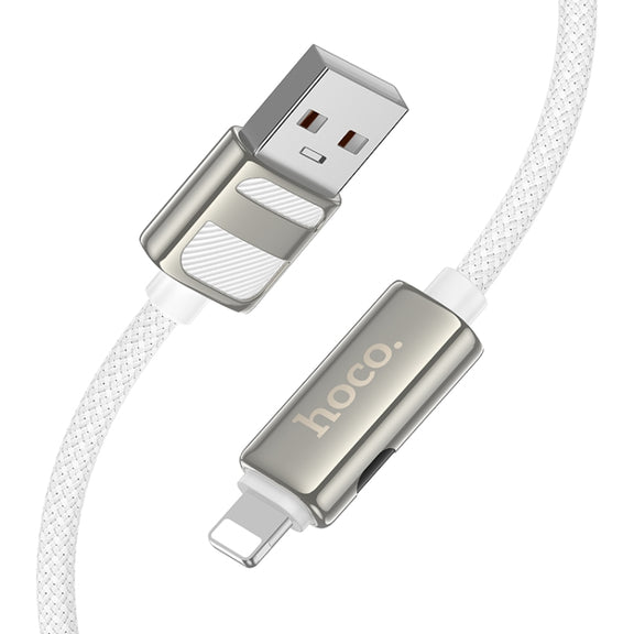 hoco U137 USB to 8 Pin Line 2.4A Charging Data Cable with Display, Length:1.2m(White)
