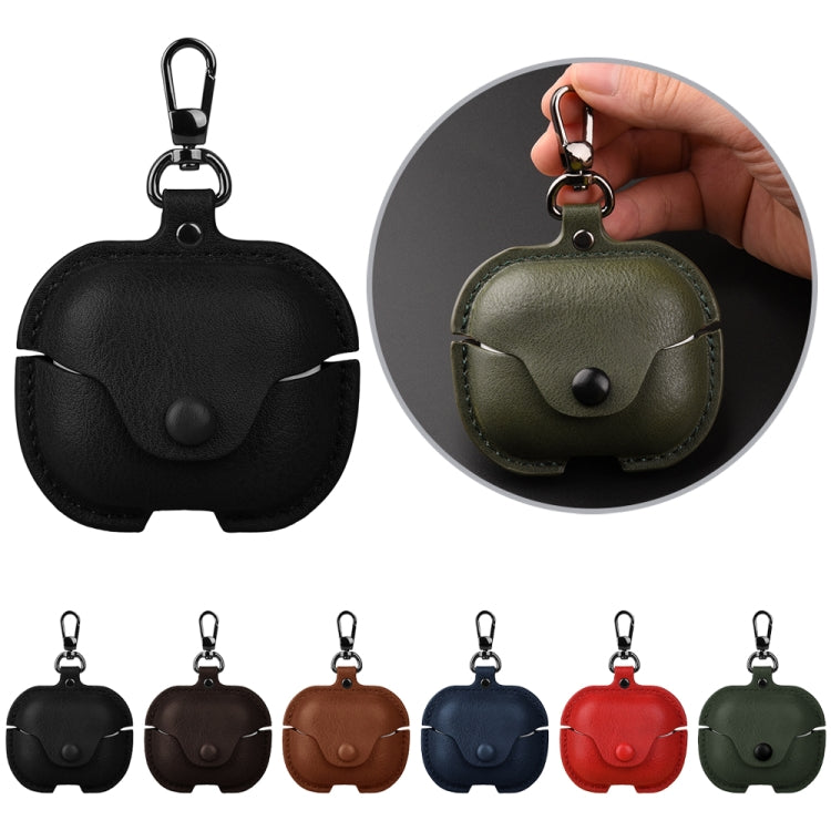 For Samsung Galaxy Buds 3 Business Leather Bluetooth Earphone Protective Case with Hook(Black)