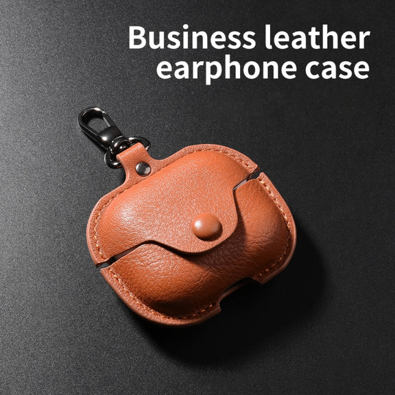 For Samsung Galaxy Buds 3 Business Leather Bluetooth Earphone Protective Case with Hook(Black)