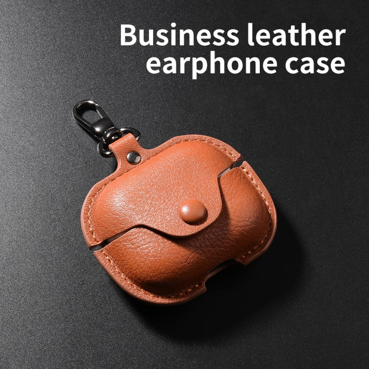 For Samsung Galaxy Buds 3 Business Leather Bluetooth Earphone Protective Case with Hook(Black)