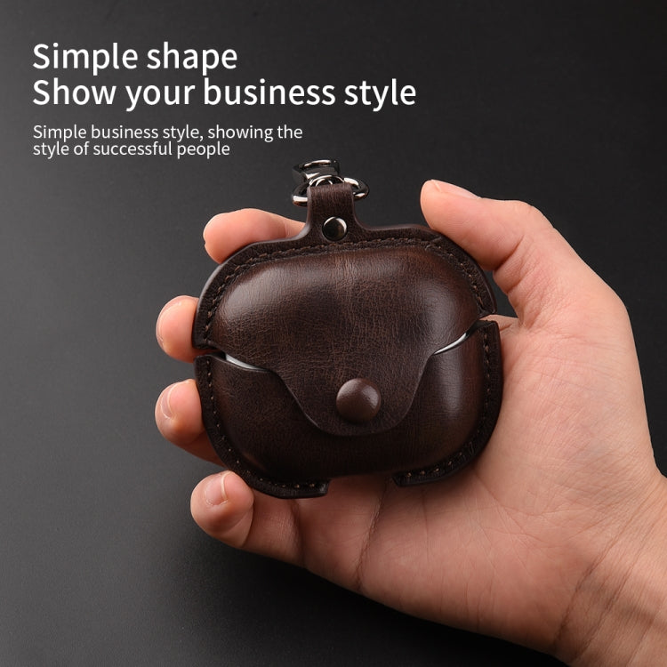 For Samsung Galaxy Buds 3 Business Leather Bluetooth Earphone Protective Case with Hook(Black)