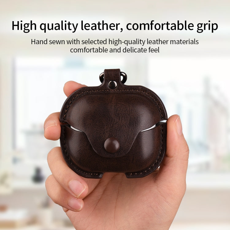 For Samsung Galaxy Buds 3 Business Leather Bluetooth Earphone Protective Case with Hook(Black)