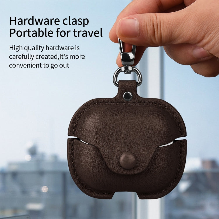 For Samsung Galaxy Buds 3 Business Leather Bluetooth Earphone Protective Case with Hook(Black)