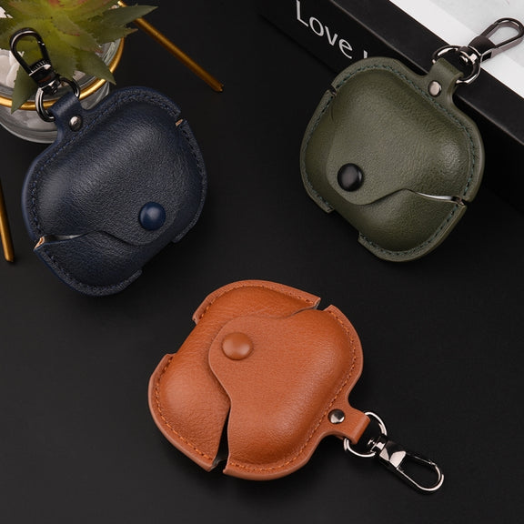 For Samsung Galaxy Buds 3 Business Leather Bluetooth Earphone Protective Case with Hook(Black)