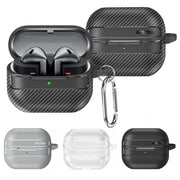 For Samsung Galaxy Buds3 / 3 Pro Carbon Fiber Texture Earphone Protective Case with Carabiner(Black)
