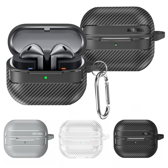 For Samsung Galaxy Buds3 / 3 Pro Carbon Fiber Texture Earphone Protective Case with Carabiner(Black)