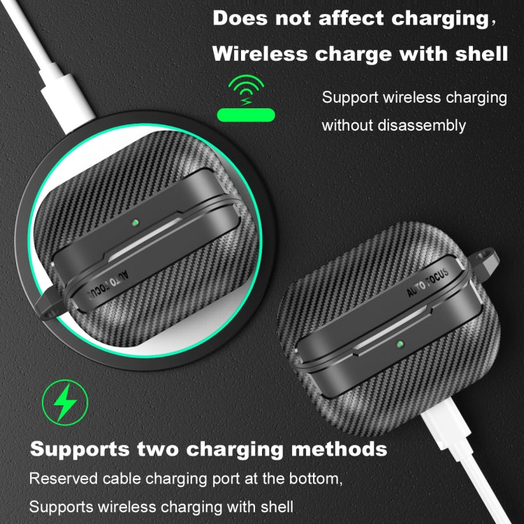 For Samsung Galaxy Buds3 / 3 Pro Carbon Fiber Texture Earphone Protective Case with Carabiner(Black)