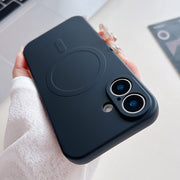 For iPhone 16 Solid Color Liquid Silicone MagSafe Magnetic Phone Case(Black)