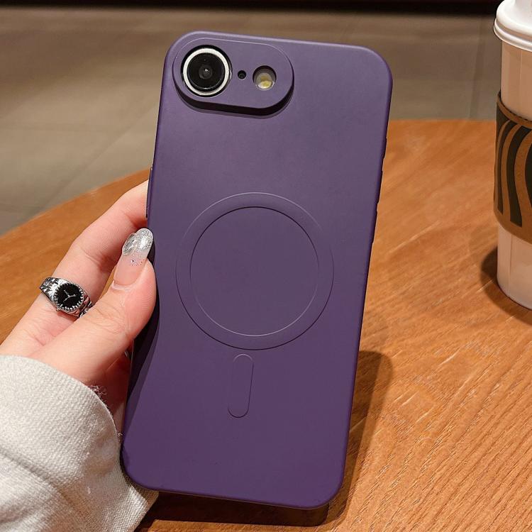 For iPhone 16e Solid Color Liquid Silicone MagSafe Magnetic Phone Case(Dark Purple)