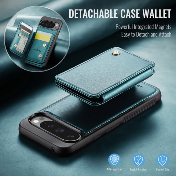 For Google Pixel 9 Pro XL JEEHOOD J05 Business Magnetic Style RFID Leather Phone Case(Blue Green)
