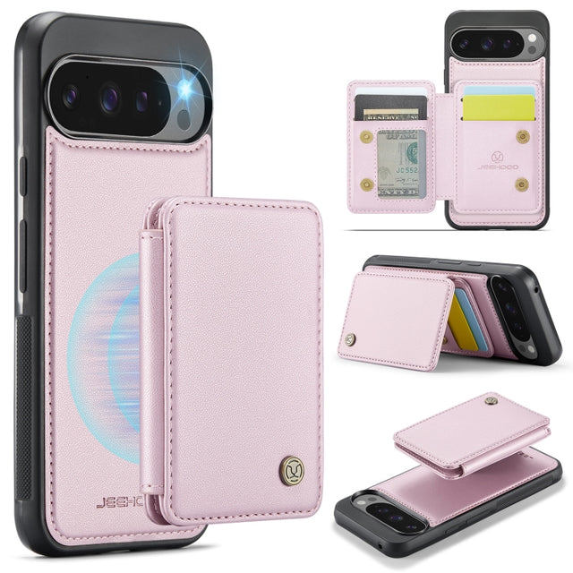 For Google Pixel 9 Pro XL JEEHOOD J05 Business Magnetic Style RFID Leather Phone Case(Pink)